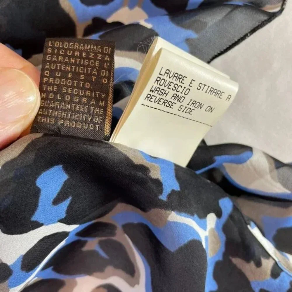 Robert Cavalli Blue Black Leopard Print Silk Blouse Bell Sleeve Sheer Size XS - Picture 13 of 13